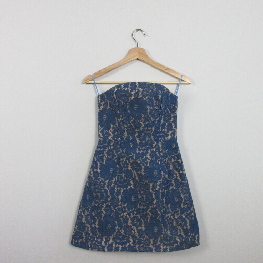 Keepsake Every Way Lace Mini Dress XS Blue Strapless Party Prom Cocktail 310